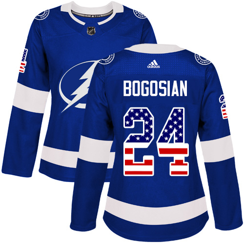 Adidas Tampa Bay Lightning 24 Zach Bogosian Blue Home Authentic USA Flag Women Stitched NHL Jersey
